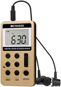 Retekess V-112 AM FM Radio Portable Mini Radio with Earphone Pocket Digital Tuning Rechargeable Battery LCD Display for Walk & Jogging (Gold)