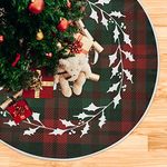 ALAZA White Christmas Tree Skirts Wreath In Tartan Checkered Plaid Small Wicker Xmas Tree Skirt Christmas Tree Mat For New Years Decorations Holiday Home Decor