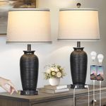 KINNARY 25" Jar Table Lamps Set of 2, Bedside Lamps with USB A+C Ports & AC Outlet, Antique Black Lamps, Nightstand Lamps for Bedroom Living Room (2 Bulbs)