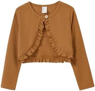 PATPAT Girl Cardigan Sweater Dress with Matching Long Sleeve Ruffle Knit Dress Cover for Girl Clothes Brown 6-7 Years