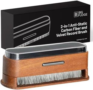Big Fudge Vinyl 2-in-1 Wooden Record Cleaning Brush - Record Player Accessories and Gifts - LP Cleaner and Static Dissipator - Carbon Fibre and Velvet Brush Kit for Vinyl Records