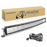 RIGIDON 32Inch 405W Curved LED Light Bar Triple Row Flood Spot Combo Offroad Driving Light Bar, LED Work Light for Boat UTV Truck ATV Roof Bumper with Wiring Harness