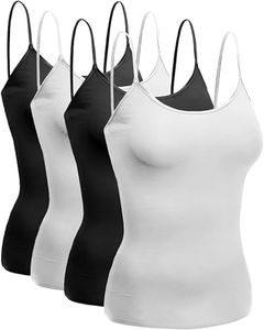 Emmalise Women's Camisole Built in Bra Wireless Fabric Support Short Cami (4Pk Blk, Blk, Wht, Wht, Small)