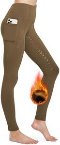 FitsT4 Sports Women's Winter Full Seat Riding Tights Fleece Lined Horse Riding Pants Silicon Grip Horseback Equestrian Breeches with Pockets Brown Size XL