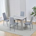 Modern Black Dining Room Table Wooden and Pu Leather Chairs Set of 4 for Small Space, 5pcs Kitchen Rectangular Table with 4 Chairs Set Space-saving (grye table and 4 grey leather chairs)