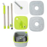 Easy Gleam Innovative 360 Spin Mop Bucket Set with Spin Wringer, Mop and Wringer Set, Microfibre Mop and Bucket. 2 Reusable Pads Supplied, Suitable for all Floor Types (Green)