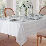 Newbridge Satin Stripe Weave No-Iron Soil Resistant Fabric Tablecloth, 60 X 84 Oblong, White