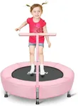 BCAN 36'' Mini Folding Ages 2 to 5 Toddler Trampoline with Handle for Kids, Indoor/Garden Toddlers Trampoline with Super Safe Cover for Toddlers, Pink