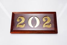 Tolas India Number Plate for House/Flats/Apartments/Office/Hotel/School, Made with Solid Wood, Vintage Brown Surface, Gold Finish (202)