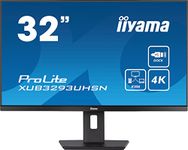 Iiyama Prolite XUB3293UHSN-B5 80 cm 31.5 Inch IPS LED Monitor 4K UHD HDMI DP USB3.0 USB-C 65W LAN KVM Switch Slim-Line Height Adjustment Black