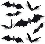 Fiabgum 60PCS Halloween 3D Bats Decoration, 4 Different Sizes Realistic PVC Scary Black Bat Sticker for Home Decor DIY Wall Decal Bathroom Indoor Hallowmas Party Supplies