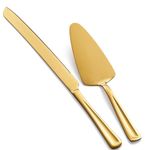 GoGeiLi Gold Cake Knife and Server Set, 13-inch(33cm) Stainless Steel Cake Cutting Set, Elegant Cake Cutter Set for Wedding, Birthday, Parties, Anniversary