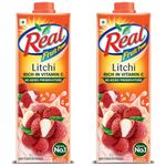 Real Litchi Fruit Juice -1L (Pack of 2) | Rich in Vitamin C | No Added Preservatives, No Artificial Colors & Flavours | Goodness of Best fruits | Daily Dose of Fruit Nutrition | Tasty, Refreshing & Energising Drink