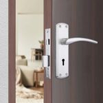 Godrej ELC 01-6 Levers Mortise Door Lock Handle Set with 2 Keys, Suitable for Left & Right Handed, Inside & Outside Opening Door Handle Set, Satin Steel Finish, Silver