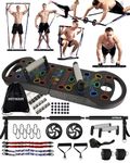 HOTWAVE Ultimate Portable Home Gym with 16 Fitness Accessories,20 in 1 Push Up Board,Resistance Bands with Ab Roller Wheel,Full Body Workout Equipment at Home for Man and Woman