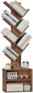 SUNMORY 6 Tier Tree Bookshelf, Small Bookcase with Storage Cabinet, Modern Tall Narrow Bookshelves Organizer, Floor Standing Book Shelf for Bedroom/Living Room/Home Office/Corner, Rustic Brown