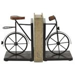 Deco 79 Metal Bike Bookends with Wood Accents, Set of 2 7" W, 9" H, Black