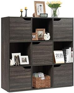 GOPLUS Bibliothèque 9 Cases, Étagère de Rangement 9 Compartiments 5 Portes Meuble de Rangement Anti-Basculement Design et Moderne pour Bureau, Salon, Chambre d’Etude, 90 x 29 x 90 CM, Marron