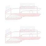 Navaris Corner Shower Caddy - Set of 2 - No Drilling Bathroom Shelves - Self Adhesive Wall Mounted Basket Shelf Storage Organiser Holder Racks - Pink