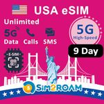 USA Prepaid eSIM Card(Use T-Mobile Network)|Unlimited 5G/4G Internet Data in USA(Hawaii Included)+Low-Speed Data in Canada and Mexico|Unlimited Calls and Texts Among US, CA and MX|Refillable (9 Days)