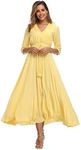 VintageClothing Women's Floral Maxi Dresses with Sleeves Flowy Boho Beach Dress, Style B-light Yellow, XX-Large