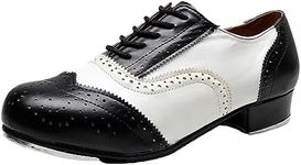 ZHENSI Men's Tap Shoes Low Heel Ballroom Dance Shoes Brogue Lace Up Shoes Breathable,White,9 UK