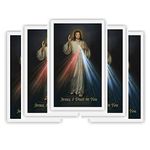 Needzo Jesus I Trust in You Divine Mercy Cardstock Laminated Wallet Sized Print with Chaplet on Back, Catholic Holy Prayer Card, For Sunday School, Church and Mass, 2.25 x 3.75 Inches, 5 Pack