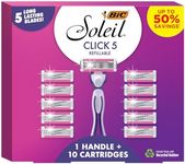 BIC Click 5 Soleil Women's Disposable Razors, 5 Blades With a Moisture Strip For a Smoother Shave, 1 Handle and 10 Cartridges, 11 Piece Razor Set