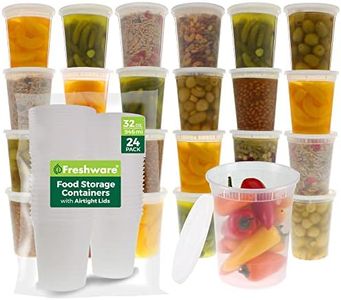 Freshware 24-Pack 32 oz Plastic Food Storage Containers with Airtight Lids - Restaurant Deli Cups, Foodsavers, Baby, Bento Lunch Box, 21 Day Fix, Portion Control, and Meal Prep Containers