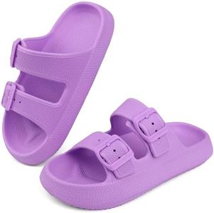 Tsukare Kids Buckle Cloud Slides丨Boys Girls Slip On Sandals丨Youth Shower Flip Flops Beach Pool Shoes EVA Adjustable Summer Slippers（12 Little Kids - 7 Big Kids）, Purple, 4.5-5.5 Big Kid