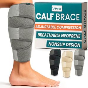 Vive Calf Brace - Adjustable Shin Splint Support - Lower Leg Compression Wrap Increases Circulation, Reduces Muscle Swelling - Calf Sleeve for Men and Women - Pain Relief (Gray)