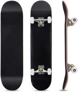 COSTWAY 31 x 8 Inch Complete Skateboard, 7 Layers Maple Skateboard Deck with ABEC-7 Ball Bearings, Suitable for Kids Teenagers & Adults (Black)