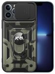 Kapa Tank Back Cover for Apple iPhone 15 Pro | Inbuilt Ring + Slider Shockproof Lens Protection Bumper Back Case (Black)