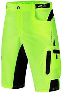 WOSAWE Men's Baggy Cycling Shorts Quick Dry Mountain Bike Bottoms with Waterproof Zipper Pockets, Green XXXL