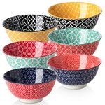 DOWAN Porcelain Cereal Bowls, 23 Fluid Ounces Vibrant Colors Soup Bowls, Cute Oatmeal Bowls for Pasta, Small Salad, Stews, Rice, Microwave and Dishwasher Safe, Lightweight, Set of 6