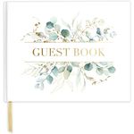 bloom daily planners Wedding Guest Book - 120 Pages Sign-in Registry Log Guestbook (7” x 9”) - Hardbound Cover with Eucalyptus, Gold Foil, Gilded Edges and Gold Page Marker - Boho Greenery