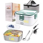 Homtibrm Electric Lunch Box 80W 3 in 1 Heated Lunch Box with 1.8L 304 SS Container/Insulated Bag/Large Cutlery Set,12V 24V 220V Food Warmer for Car Truck Office School and Home Use White (White, 80W)