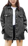 SeekMe Women's Oversized Jean Jacket Plus Size Fashion Boyfriend Button Down Washed Denim Jacket(0025-Grey-XL-FY)