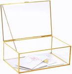 Levilan Large Golden Vintage Lidded Glass Box, Edge Bracelet Decorative Jewelry Display Box, Rings Bracelet Organizer Home Decor(10.8x7x3.9 inch)