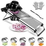 MASTERTOP Mandoline Slicer, Adjustable Thickness Mandolin Slicer for Kitchen, Stainless Steel Vegetable Cutter Julienne Slicer for Potato Onion Tomato, with Safety Gloves