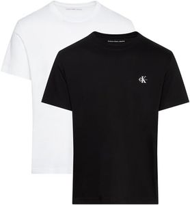 Calvin Klein Jeans T-Shirts Manches Courtes Homme Lot de 2 Monologo Col Ras-du-Cou, Multicolore (Bright White/Ck Black), M