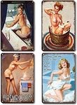 BieFuDan 4Pcs Vintage Get Naked Sign, Vintage Wall Decor Retro Art Tin Sign, Bathroom Sexy Pinup Girl Posters Pattern Funny Decorations for Cafe Bar Pub Beer Home Metal Posters 11.8x7.9in