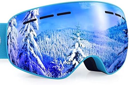 Dizokizo Ski Goggles Interchangeable Spherical Lens for Skiing Snowboard Anti-fog 100% UV Protection Triple Breathable Foams for Kids REVO Blue