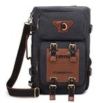 Kaukko Outdoor Large Travel Mens Backpack Fit up 13-14''laptop Restro Canvas Bags Black