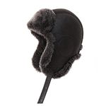 Mumcu's Leather - Men's Aviator Style Hat Bomber Cap - Shearling Sheepskin Fur Trapper Winter Hat (Dark Coffee, Medium)