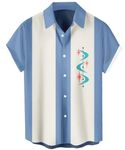 Mens Short Sleeve Button Down Shirts Casual Printed Beach Shirt Summer Regular Fit Top, Bowling-blue, 3X-Large