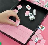 Portable Mahjong Chinese Set Complete Mahjong Majiang Game Set, Mah-Jong Set 30mm 144 Melamine Tiles (Pink Mahjong)