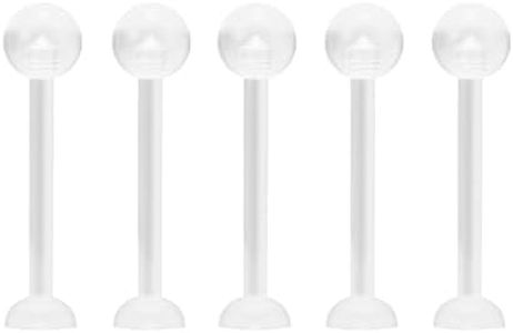 NewkeepsR 5 Pezzi-1,6mm Bioplastica Chiara Flessibile Retainer Piercing Lingua Barretta Rettangolare,Piercing Labret Transparente Plastica 16mm