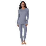 Cuddl Duds Thermal Underwear Top and Leggings Set for Women - Heavyweight Fleece Lined Long Johns- Winter Clothes Base Layer, Dusty Blue, XXL