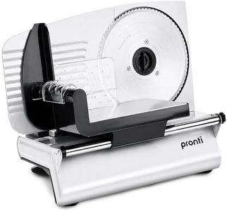 Pronti White Electric Food Slicer 200W w/Adjustable Thickness 1 to 15mm Serrated and Fine Edge Stainless Steel Blades Meat Cheese Vegetable Cutter Non Slip Feet Easy Clean Design
